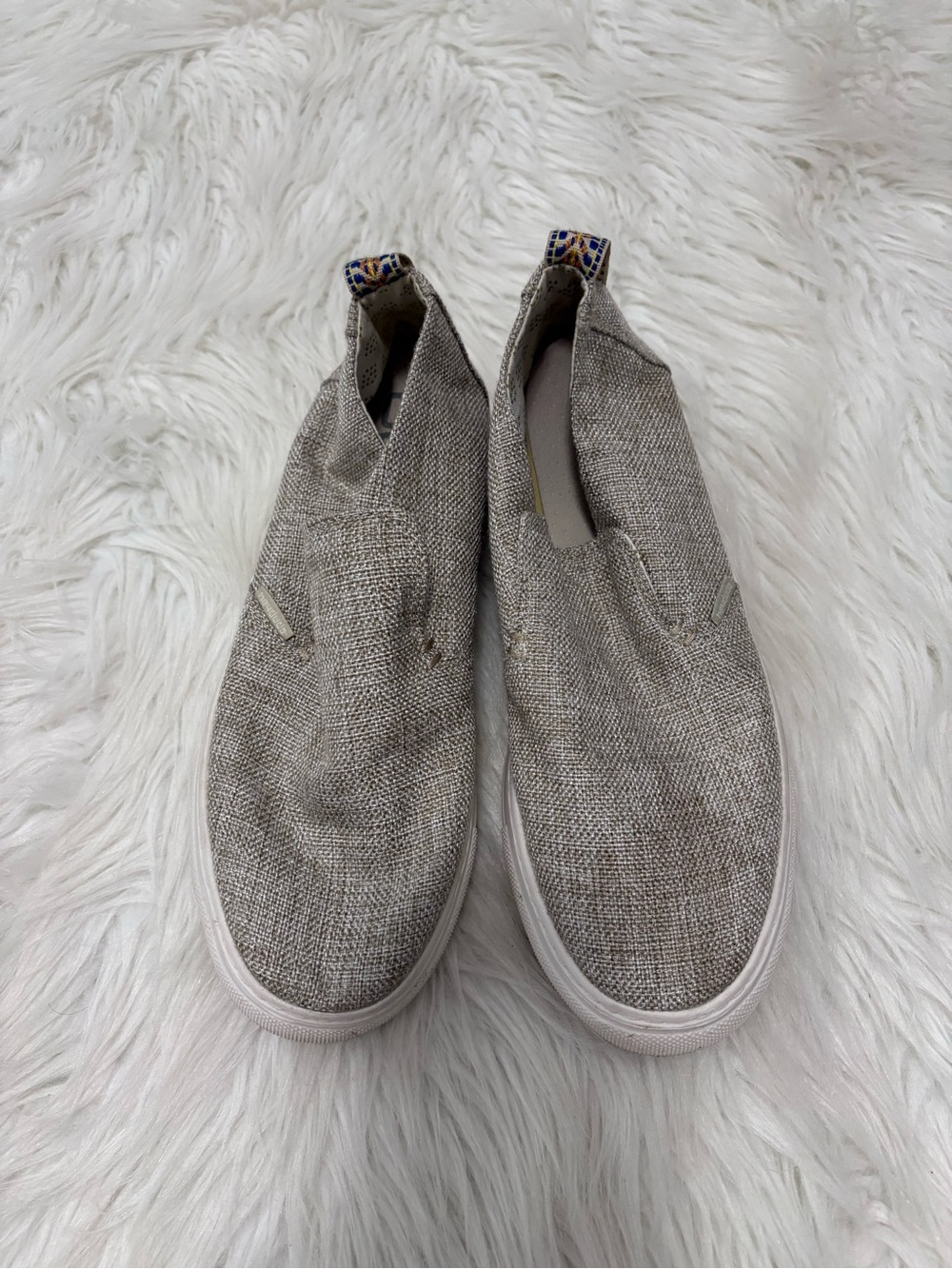 Hey Dude Peyton Design Linen Beige Slip On Sneakers